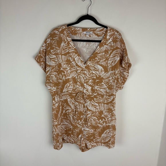 Madewell Lightspun Drawstring Cover-Up Romper in Palm Leaves Size M - Picture 5 of 9
